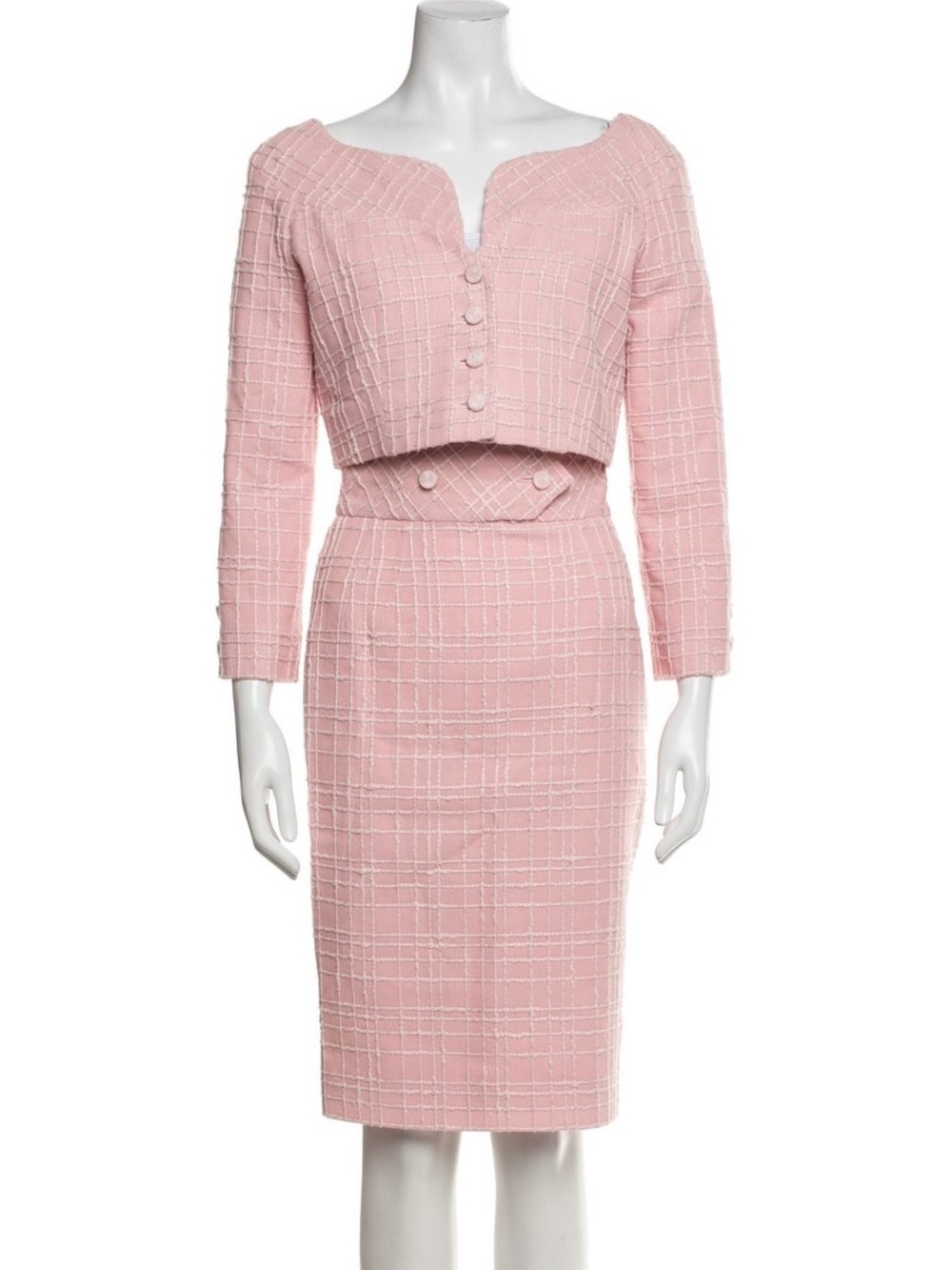 Valentino VTG 90’s Collection, high waist skrt set, cropped jacket, pink check,4